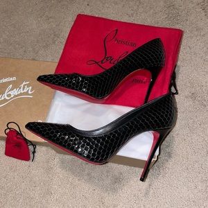 Christian Louboutin 100mm Black Leather Embossed Snake Heels